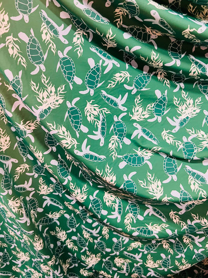 Turtle design print on best quality of nylon spandex 4-way stretch 58/60” Sold by the YD. Ships worldwide from Los Angeles California USA