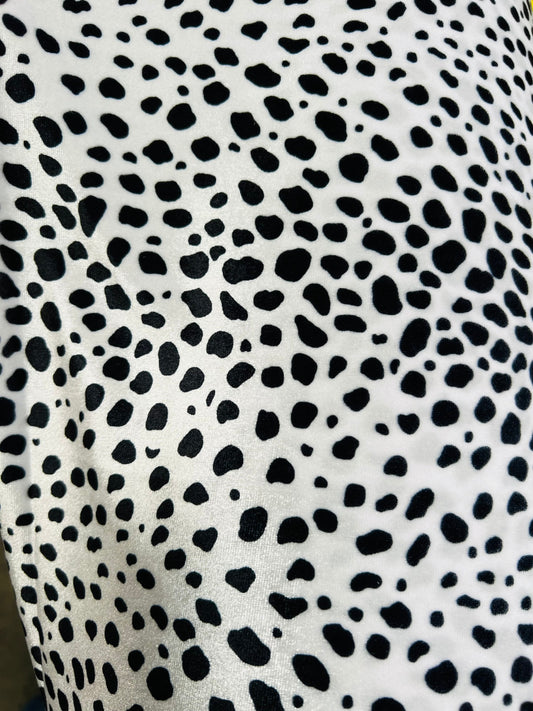 Dalmatian design print on best quality of stretch velvet 4-way stretch 58/60” Sold by the YD. Ships worldwide from Los Angeles California US