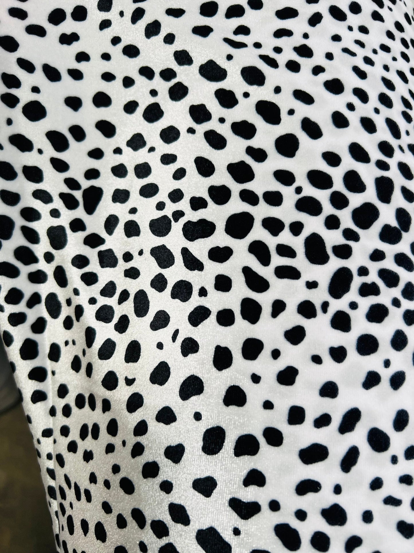 Dalmatian design print on best quality of stretch velvet 4-way stretch 58/60” Sold by the YD. Ships worldwide from Los Angeles California US
