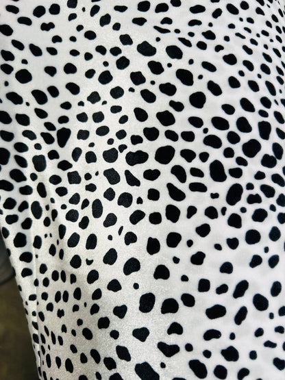 Dalmatian design print on best quality of stretch velvet 4-way stretch 58/60” Sold by the YD. Ships worldwide from Los Angeles California US