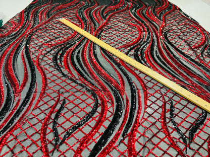 New Luxury abstract design embroidered sequins on stretch mesh 2-way stretch 55/57” Sold by the YD. Ships Worldwide from Los Angeles CA