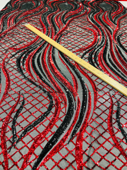 New Luxury abstract design embroidered sequins on stretch mesh 2-way stretch 55/57” Sold by the YD. Ships Worldwide from Los Angeles CA