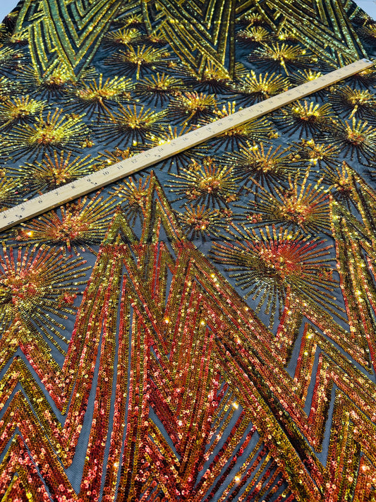 New Luxury sequins Geometric design embroidered on stretch mesh 2-way stretch 55/57” Sold by the YD. Ships Worldwide from Los Angeles Califo