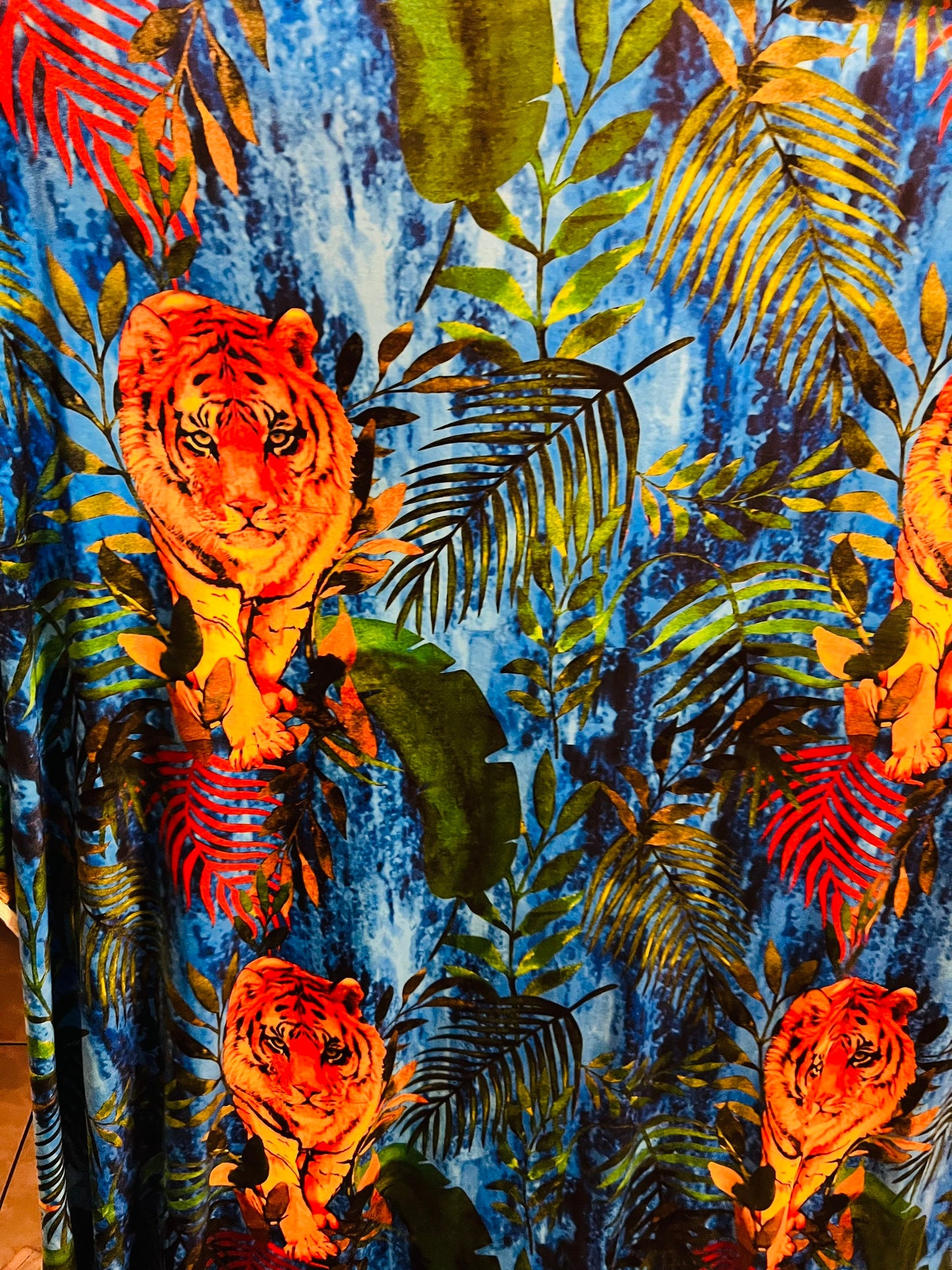 Exotic Tiger design print on great quality of stretch velvet 4-way stretch 58/60” Sold by the YD. Ships worldwide from Los Angeles Californi
