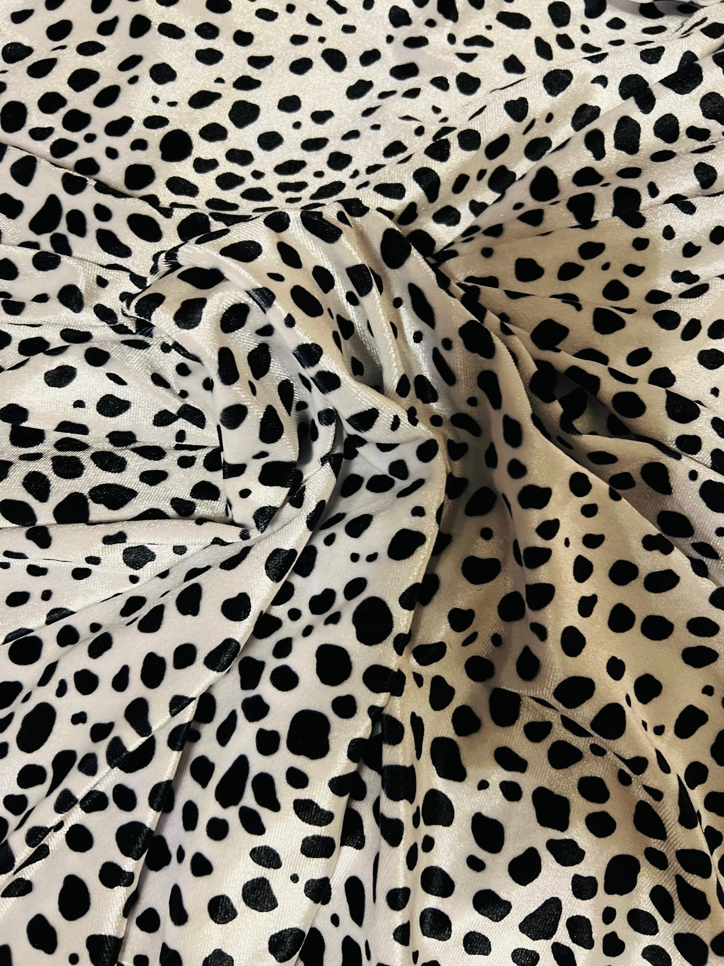 New Dalmatian design print on best quality of stretch velvet 4-way stretch 58/60” Sold by the YD. Ships worldwide from Los Angeles CA USA