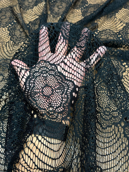 France black lace fine quality of stretch lace 2-way stretch 55/57” Sold by the YD. Ships Worldwide from Los Angeles California USA