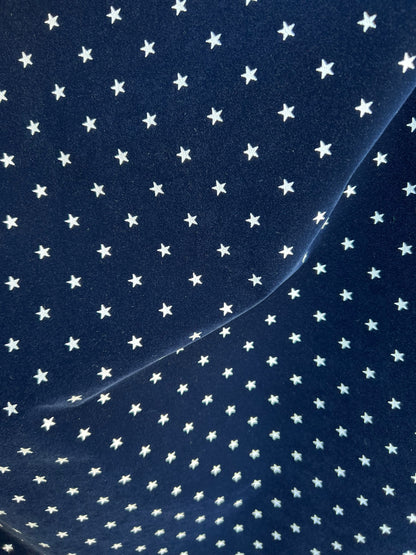 Flocking velvet with white stars non stretch fabric Royal/white 58/60” Sold by the YD. Ships Worldwide from Los Angeles California USA.