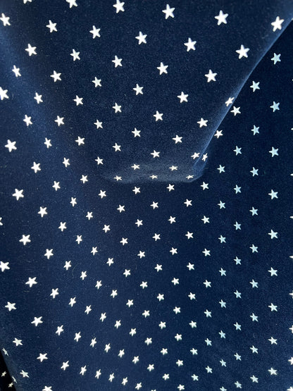 Flocking velvet with white stars non stretch fabric Royal/white 58/60” Sold by the YD. Ships Worldwide from Los Angeles California USA.