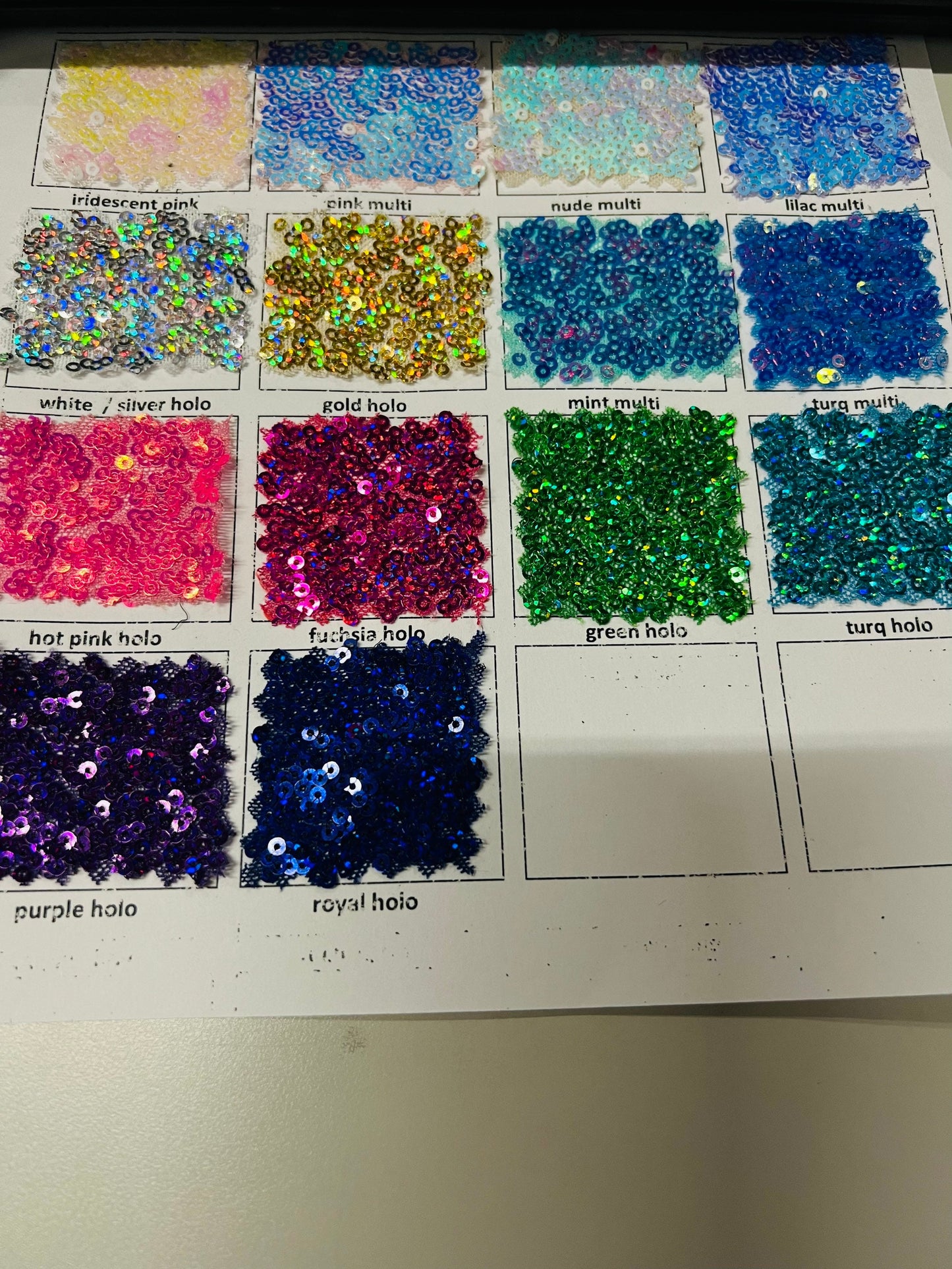 New sequins cosmic iridescent mini glitz sequins embroidered on stretch power mesh 4-Way 55/56” Sold by the YD. Ships worldwide from Los Ang