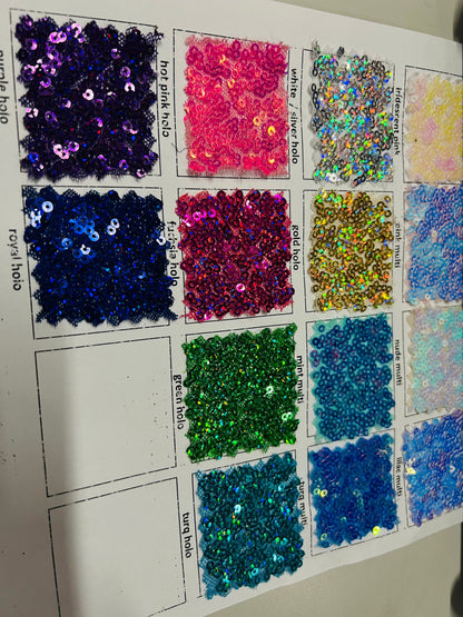 New sequins cosmic iridescent mini glitz sequins embroidered on stretch power mesh 4-Way 55/56” Sold by the YD. Ships worldwide from Los Ang