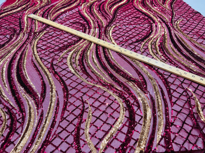 New Luxury abstract design embroidered sequins on stretch mesh 2-way stretch 55/57” Sold by the YD. Ships Worldwide from Los Angeles CA