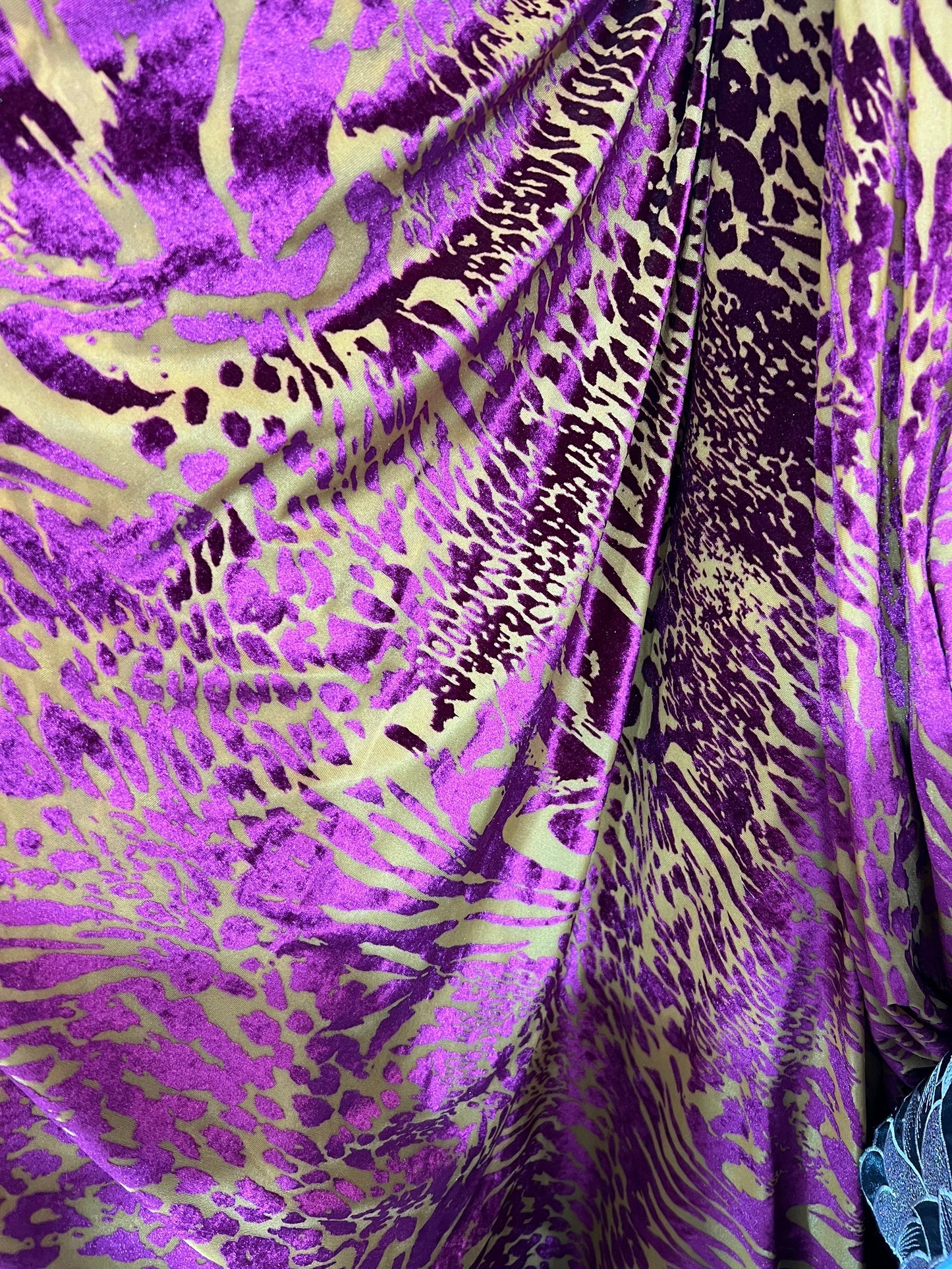 New Exotic animal print design on burnout luxury stretch velvet 4-way stretch 58/60” Sold by the YD. Ships Worldwide from Los Angeles  Calif