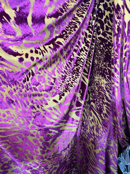 New Exotic animal print design on burnout luxury stretch velvet 4-way stretch 58/60” Sold by the YD. Ships Worldwide from Los Angeles  Calif