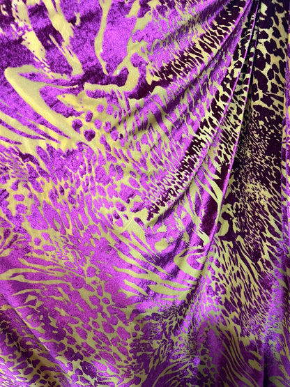 New Exotic animal print design on burnout luxury stretch velvet 4-way stretch 58/60” Sold by the YD. Ships Worldwide from Los Angeles  Calif