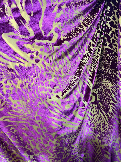 New Exotic animal print design on burnout luxury stretch velvet 4-way stretch 58/60” Sold by the YD. Ships Worldwide from Los Angeles  Calif