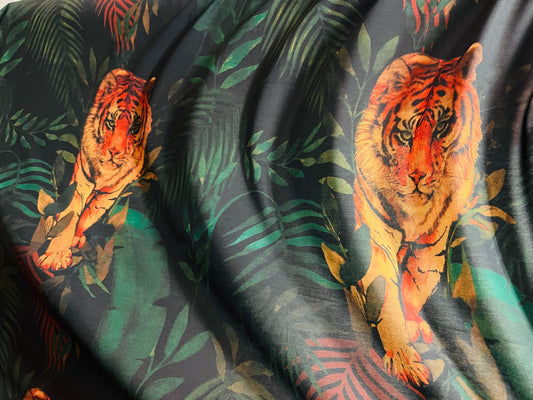 Tiger design Exotic animal print on poly spandex light weight 2-way stretch 58/60” Sold by the YD. Ships Worldwide from Los Angeles CA USA