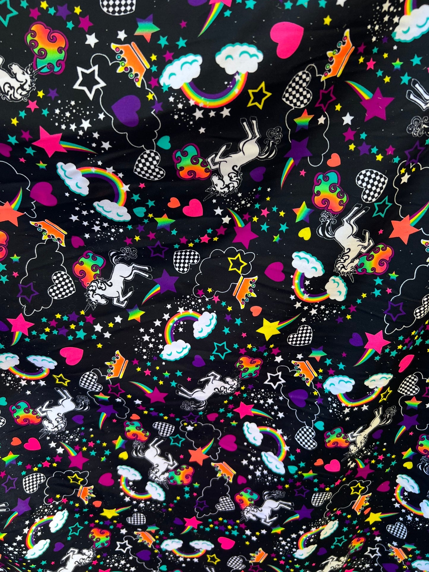 Unicorn and clouds design print on great quality of nylon spandex 4-way stretch 58/60” Sold by the YD. Ships Worldwide from Los Angeles CA.
