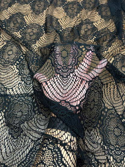 France black lace fine quality of stretch lace 2-way stretch 55/57” Sold by the YD. Ships Worldwide from Los Angeles California USA