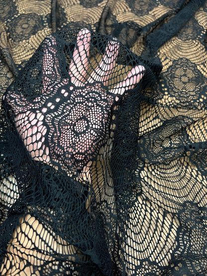 France black lace fine quality of stretch lace 2-way stretch 55/57” Sold by the YD. Ships Worldwide from Los Angeles California USA
