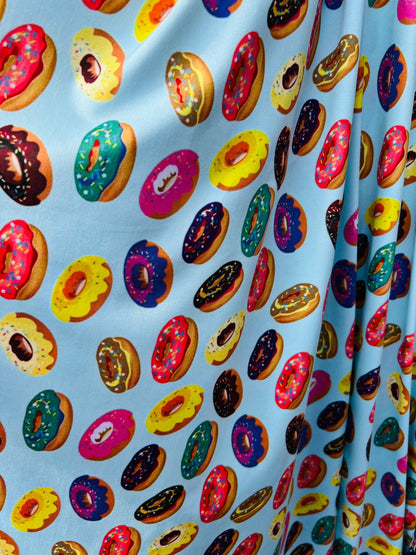 New Multicolor donuts design print on great quality of nylon spandex 4-way stretch 58/60” Sold by the YD. Ships Worldwide from Los Angeles