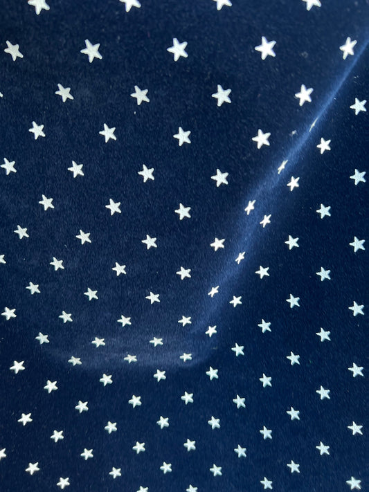 Flocking velvet with white stars non stretch fabric Royal/white 58/60” Sold by the YD. Ships Worldwide from Los Angeles California USA.