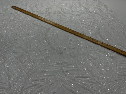 New Luxury iridescent sequins Diana design embroidered on  4-way stretch mesh 55/57” Sold by the YD. Ships Worldwide from Los Ángeles Califo