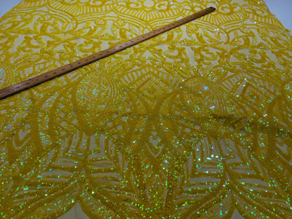 New Luxury iridescent sequins Diana design embroidered on  4-way stretch mesh 55/57” Sold by the YD. Ships Worldwide from Los Ángeles Califo