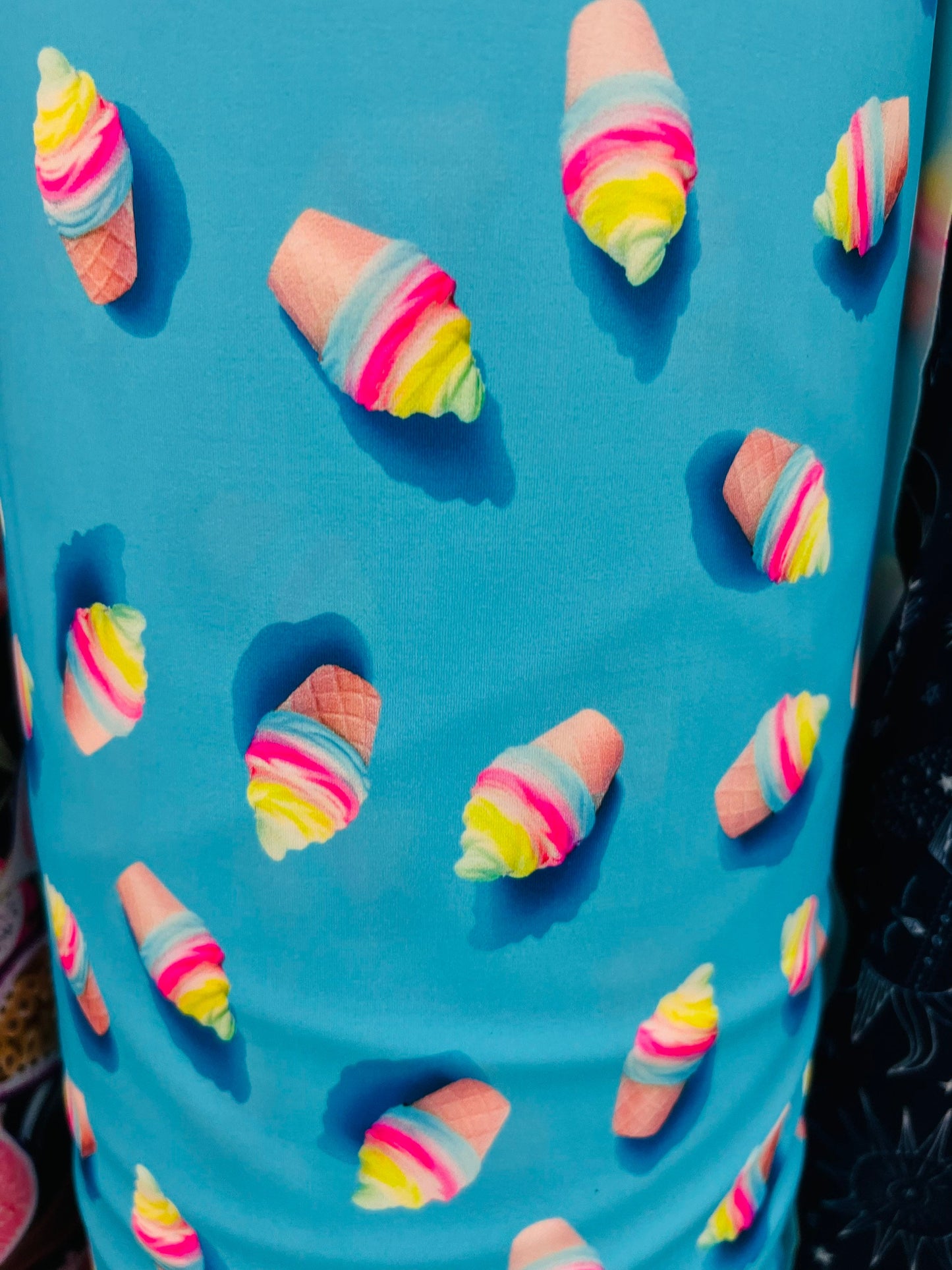 Ice cream cone design print on best quality of nylon spandex 4-way stretch 58/60” Sold by the YD. Ships Worldwide from Los Angeles CA