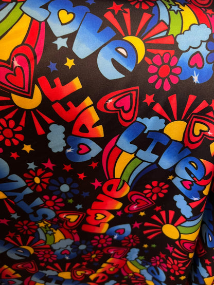 New love design multicolor print on great quality of nylon spandex 4-way stretch 58/60” Sold by the YD. Ships Worldwide from Los Angeles CA