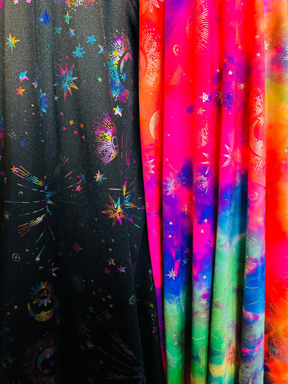 Moon and stars design print on best quality of nylon spandex 4-way stretch 58/60” Sold by the YD. Ships Worldwide from Los Angeles cali