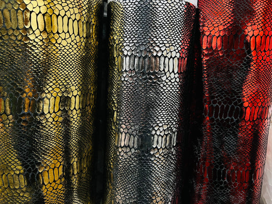 New Snake velvet 4-way stretch velvet with shiny foil 58/60” Sold by the YD. Ships Worldwide from Los Angeles California USA.