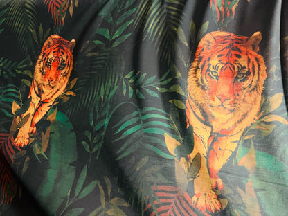 Tiger design Exotic animal print on poly spandex light weight 2-way stretch 58/60” Sold by the YD. Ships Worldwide from Los Angeles CA USA