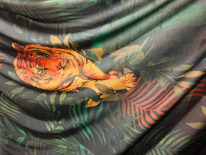 Tiger design Exotic animal print on poly spandex light weight 2-way stretch 58/60” Sold by the YD. Ships Worldwide from Los Angeles CA USA