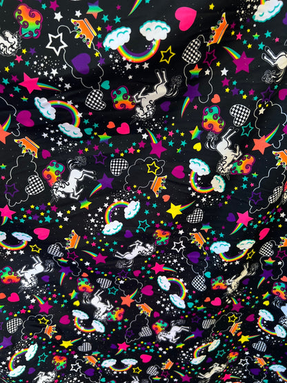Unicorn and clouds design print on great quality of nylon spandex 4-way stretch 58/60” Sold by the YD. Ships Worldwide from Los Angeles CA.
