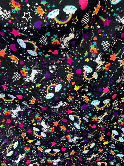 Unicorn and clouds design print on great quality of nylon spandex 4-way stretch 58/60” Sold by the YD. Ships Worldwide from Los Angeles CA.
