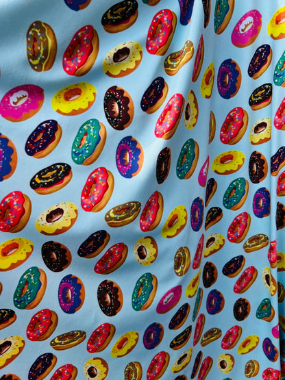 New Multicolor donuts design print on great quality of nylon spandex 4-way stretch 58/60” Sold by the YD. Ships Worldwide from Los Angeles