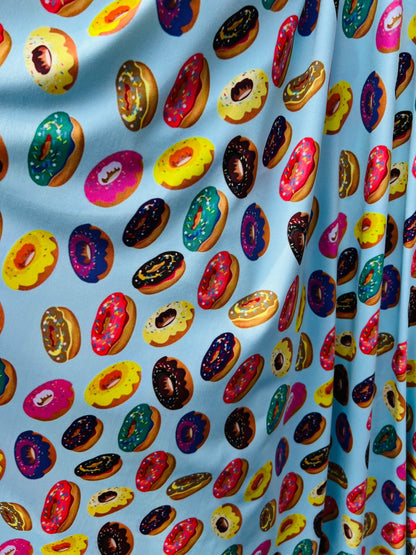 New Multicolor donuts design print on great quality of nylon spandex 4-way stretch 58/60” Sold by the YD. Ships Worldwide from Los Angeles