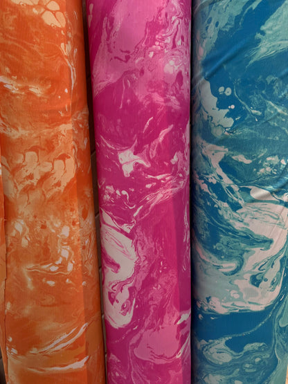 New tie dye ribbed nylon spandex 4-way stretch 58/60” Sold by the YD. Ships Worldwide from Los Angeles California USA.