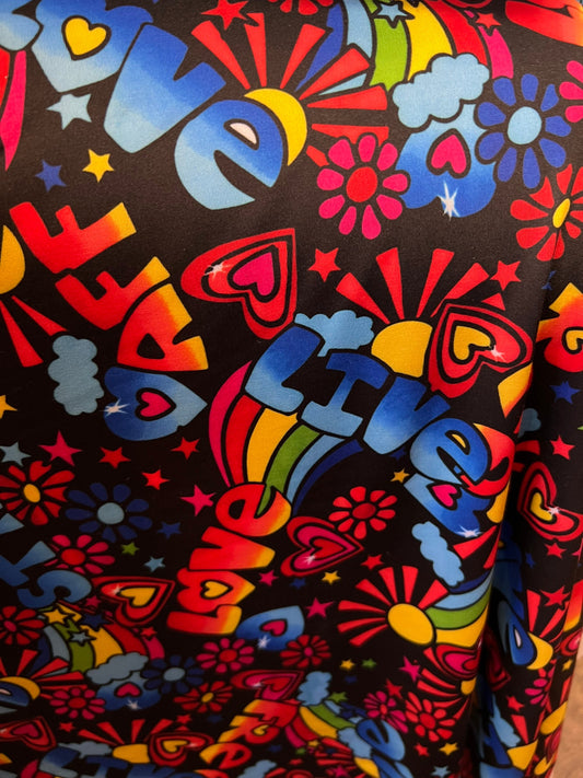 New love design multicolor print on great quality of nylon spandex 4-way stretch 58/60” Sold by the YD. Ships Worldwide from Los Angeles CA