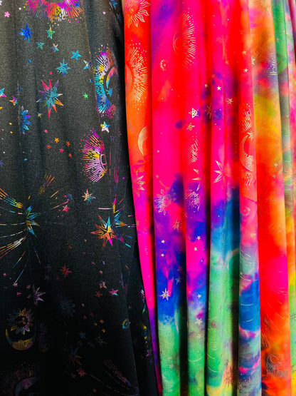 Moon and stars design print on best quality of nylon spandex 4-way stretch 58/60” Sold by the YD. Ships Worldwide from Los Angeles cali