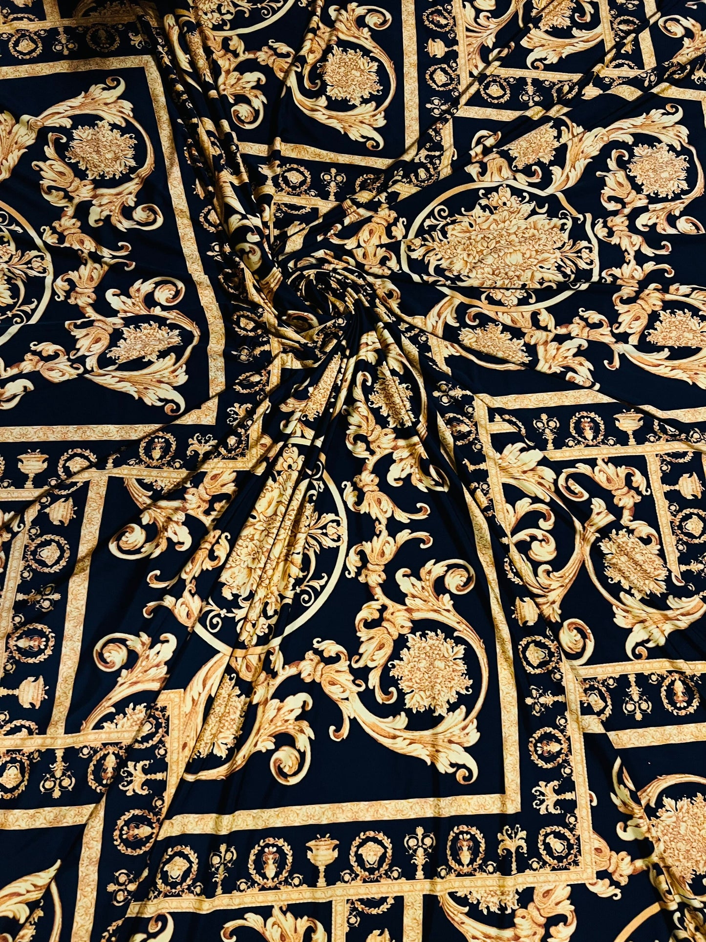 Brand design print on poly spandex 2-way stretch 58/60” Sold by the YD. Ships Worldwide from Los Angeles California USA.