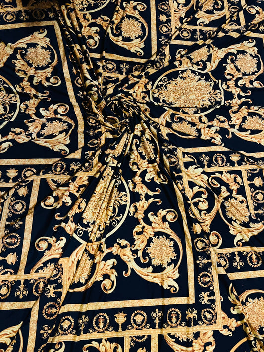 Brand design print on poly spandex 2-way stretch 58/60” Sold by the YD. Ships Worldwide from Los Angeles California USA.