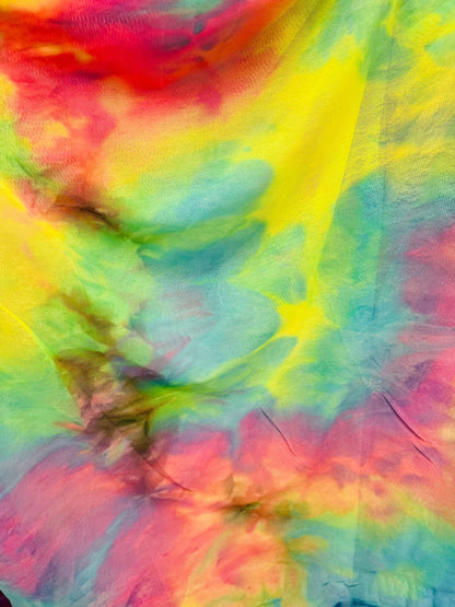 Tie dye design power mesh 4-way stretch 58/60” Sold by the YD. Ships Worldwide from Los Angeles California USA.