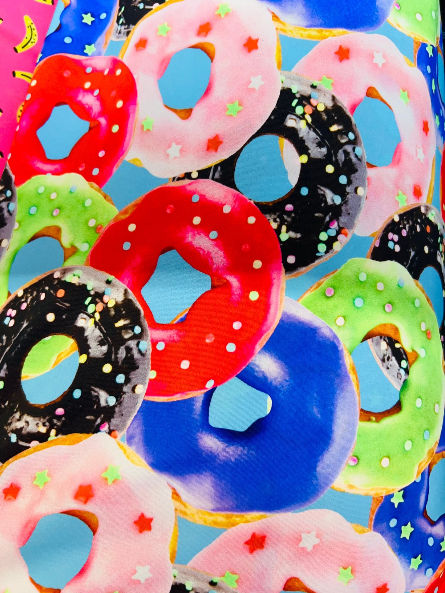 Donuts Print Nylon Spandex Fabric, Multicolor 4-Way Stretch