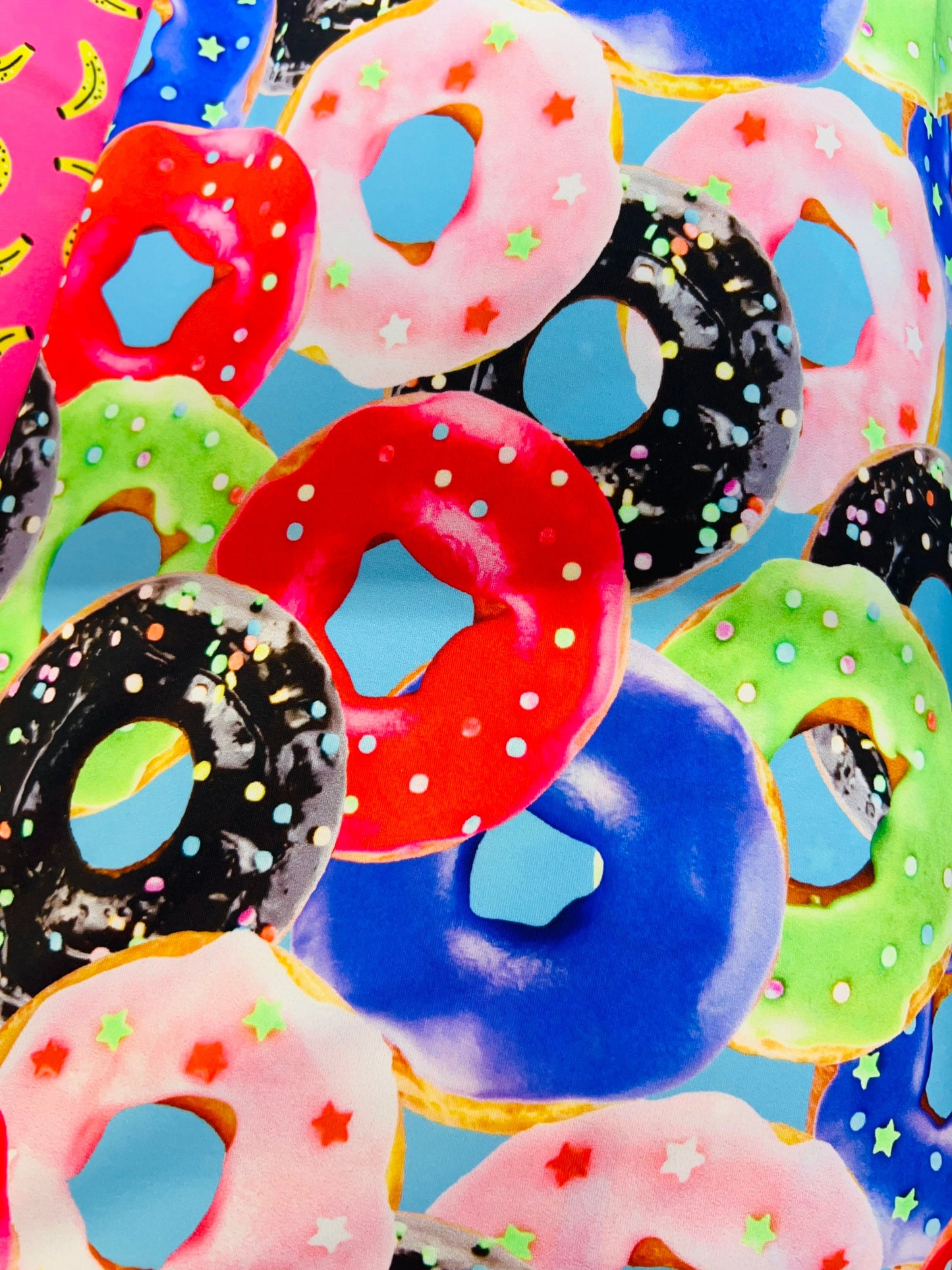 Donuts Print Nylon Spandex Fabric, Multicolor 4-Way Stretch