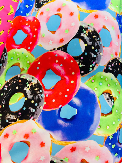 Donuts Print Nylon Spandex Fabric, Multicolor 4-Way Stretch
