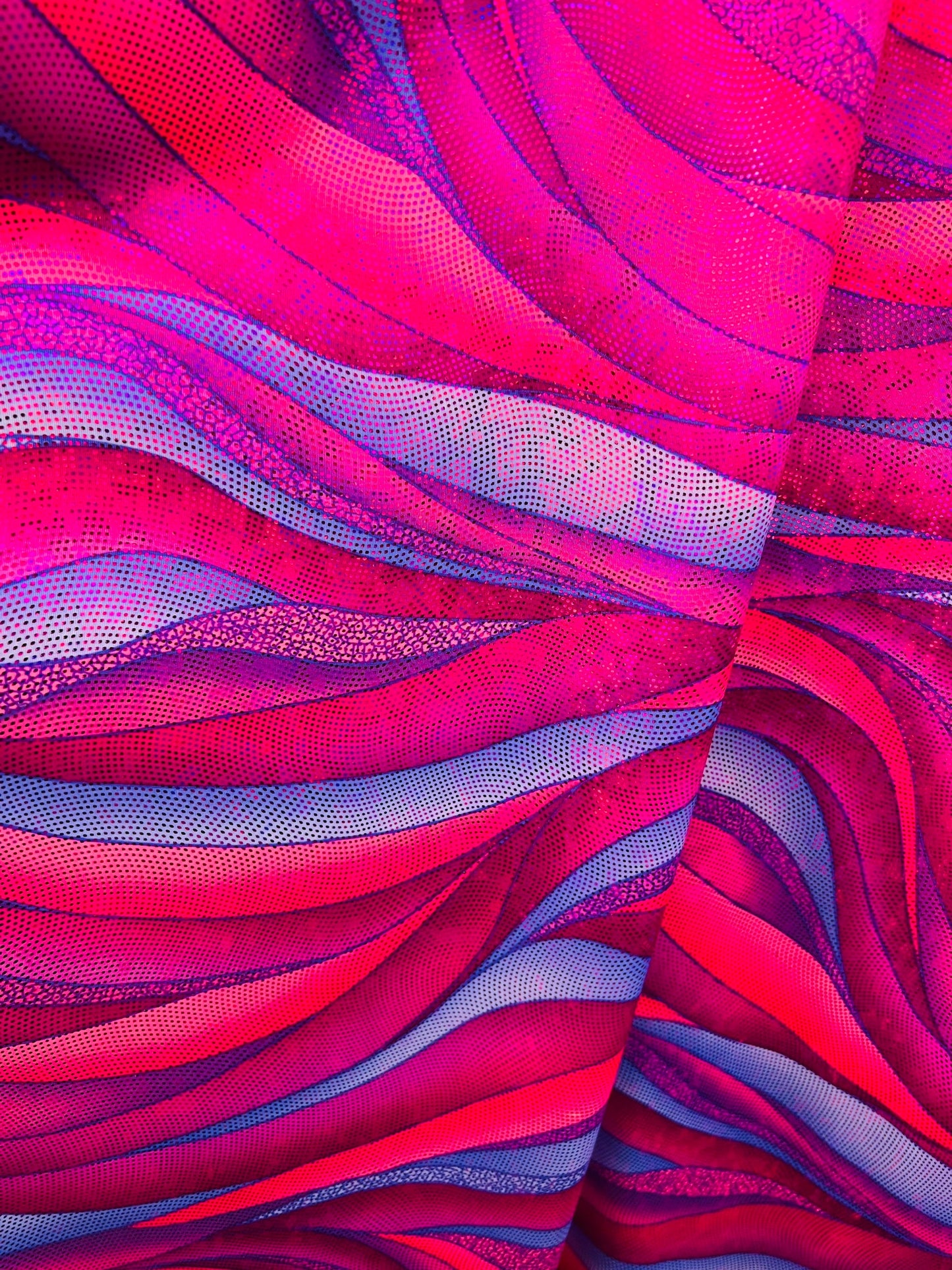 New hologram abstract design metallic nylon spandex 4-way stretch 58/60” Sold by the YD. Ships Worldwide from Los Angeles California USA