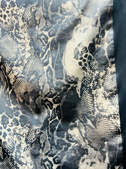 Exotic Multi Animal print on great quality of poly spandex with lame matte foil 2-way stretch 58/60” Sold by the YD.