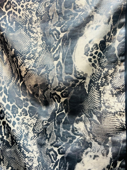 Exotic Multi Animal print on great quality of poly spandex with lame matte foil 2-way stretch 58/60” Sold by the YD.