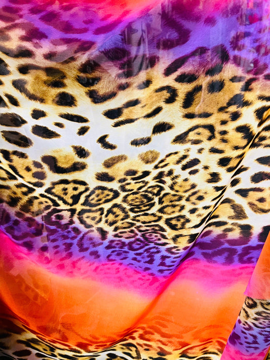 Leopard design exotic animal print on high quality of multi chiffon non stretch 58/60” Sold by the YD. Ships Worldwide from Los Angeles CA